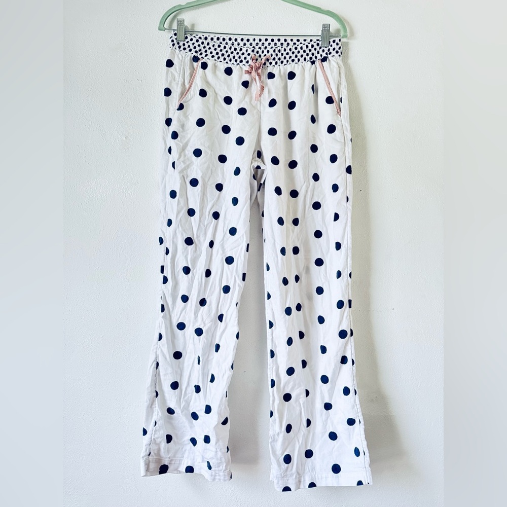 Boden White, Pink, and Blue Polka Dot Cotton Pajama Bottoms
